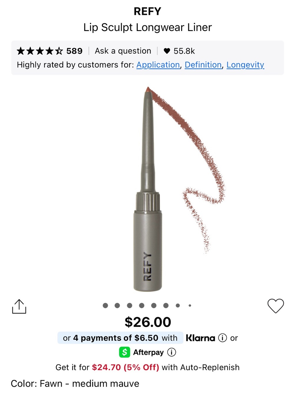 NWT REFY Lip Sculpt Longwear Liner